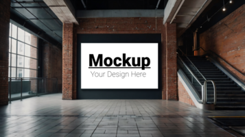 Mockup of a large billboard in an empty building psd