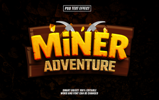 miner adventure 3D text Typography with Editable psd