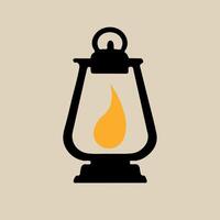 a black and yellow lantern with a flame on it. vector