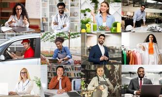 This collage showcases diverse individuals representing various professions, highlighting a range of industries and workplaces. The images capture the essence of hard work, dedication photo