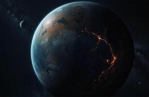 An image of the earth with a moon in the background photo