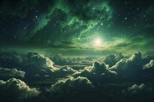 A green aurora over the clouds photo