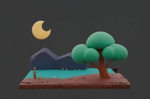 A 3d model of a tree and a moon photo