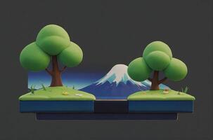 A small tree and two mountains in the background photo