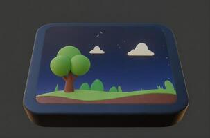 A square box with a tree and clouds on it photo