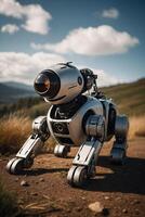 A robot dog is sitting on the ground photo