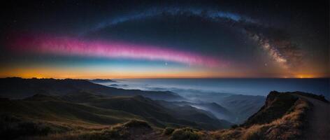 The aurora borealis over the mountains at night photo