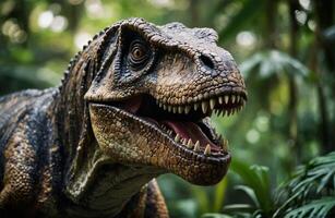 A close up of a t - rex with its mouth open photo