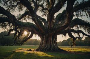 The old oak tree in the middle of a field photo
