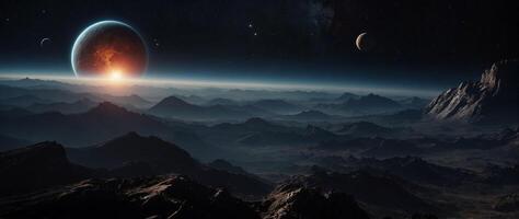 An alien planet and two planets in the sky photo