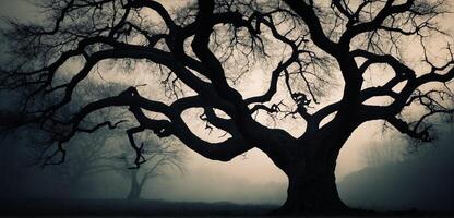 A tree in the fog with no leaves photo