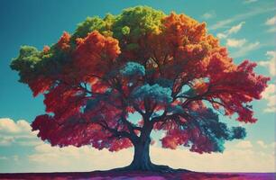 A tree with colorful leaves and sky photo