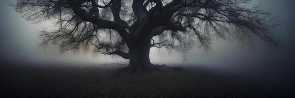 A tree in the fog with no leaves photo