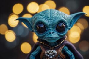 Close-Up of an Alien Against a Bokeh Light Background photo