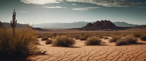 Arid Desert Landscape With Distant Mountains photo