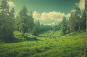 A green forest with trees and grass photo
