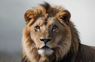 A lion is sitting in the grass photo