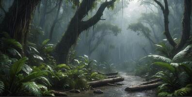 A digital painting of a jungle scene photo