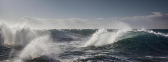 A large wave crashing into the ocean photo