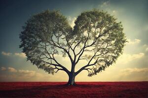 A heart shaped tree in a field photo