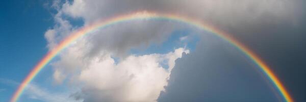 A rainbow is shown in the sky with clouds photo