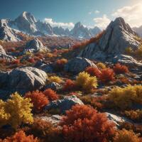 The mountains are covered in autumn foliage photo