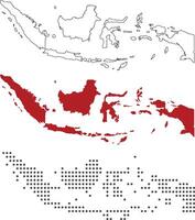 Indonesia map in outline, red color, dotted style vector