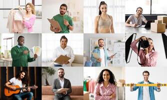 The image showcases a diverse group of professionals in different settings, each working in their respective field, highlights the diversity of modern workplaces and the various skills photo