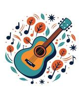 Stencil Guitar with Floating Notes. vector