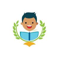A boy reading a book with laurels around it vector