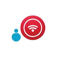 A red and blue wifi icon with a person standing next to it vector