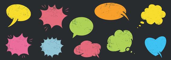 Collection crayon talk speech balloon frame doodle . Hand drawn crayon doodle speech cloud bubble set. Chalk texture sketch text talk cloud balloon frame background. vector