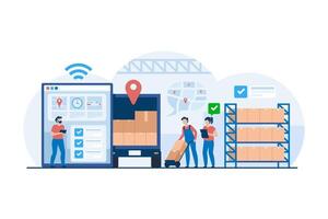 Efficient Logistics Team Managing Supply Chain Operations. Streamlined Coordination and Inventory Control in Modern Warehousing for Optimized Shipping and Distribution Solutions. Illustration vector