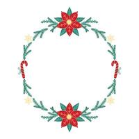 Round Christmas Frame with Poinsettia. Winter frame with empty space for text. Christmas and New Year. Isolated illustration. vector