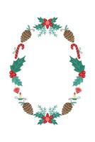 Oval Christmas Frame with Poinsettia. Winter frame with empty space for text. Christmas and New Year. Isolated illustration. vector