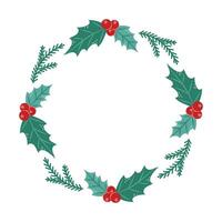 Round Christmas Frame with holly. Winter frame with empty space for text. Christmas and New Year. Isolated illustration. vector