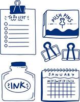 hand drawn cute element objects for office vector
