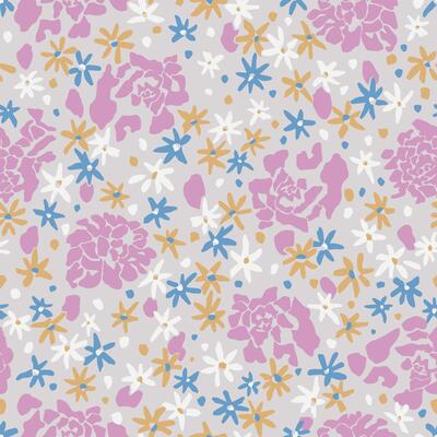 Rose with ditsy floral illustration seamless repeat pattern