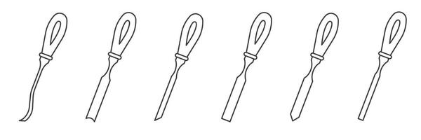 A set of chisel. Carpentry tool icon collection. Carpentry tools thin line. vector
