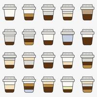 A set of types of coffee and their preparation. Types of coffee. Cafe menu. Flat style. vector