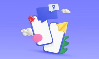 3d two mobile phone message communication icon realistic cartoon style design vector