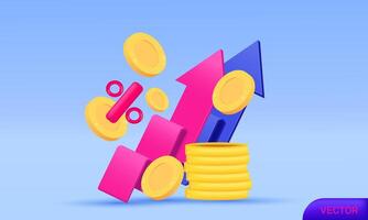 3d icon growth stock chart arrow golden realistic new concept design vector
