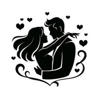 A black and white silhouette of a man and woman hugging vector