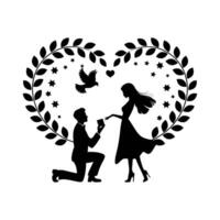 A silhouette of a man and woman in love with a dove vector