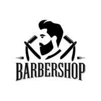 barber shop logo design with beard and scissors vector