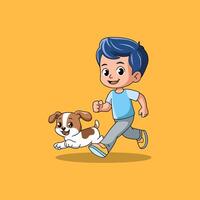 Cartoon boy running with dog vector