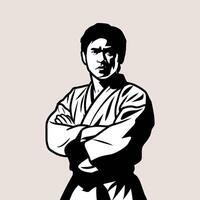A black and white illustration of a man in karate gear vector