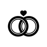 Two rings with hearts on them are shown in black and white vector