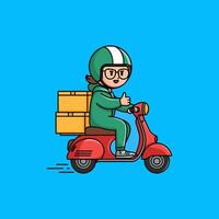 A man in a helmet riding a scooter with boxes on it vector