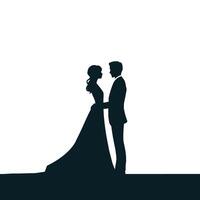 Silhouette of a bride and groom standing in front of each other vector